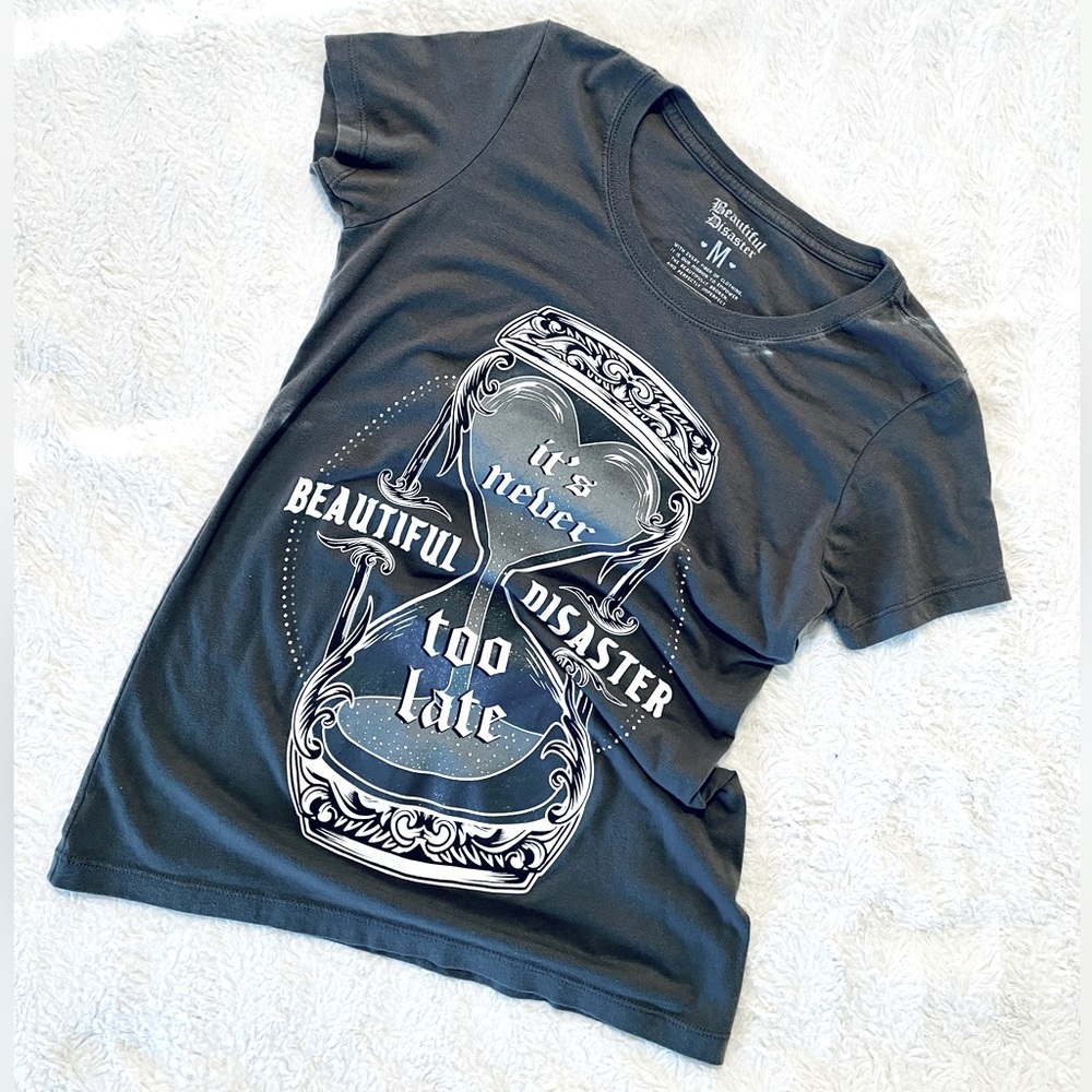 Beautiful Disaster dark grey t-shirt - size medium.